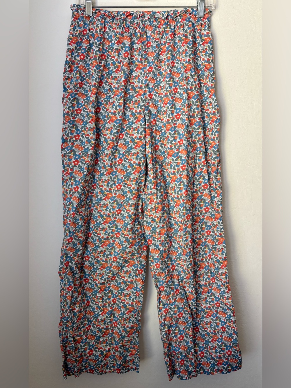 Ann Mashburn Floral Pajama Pants Size Medium Orange Blue Cotton Poplin Lounge